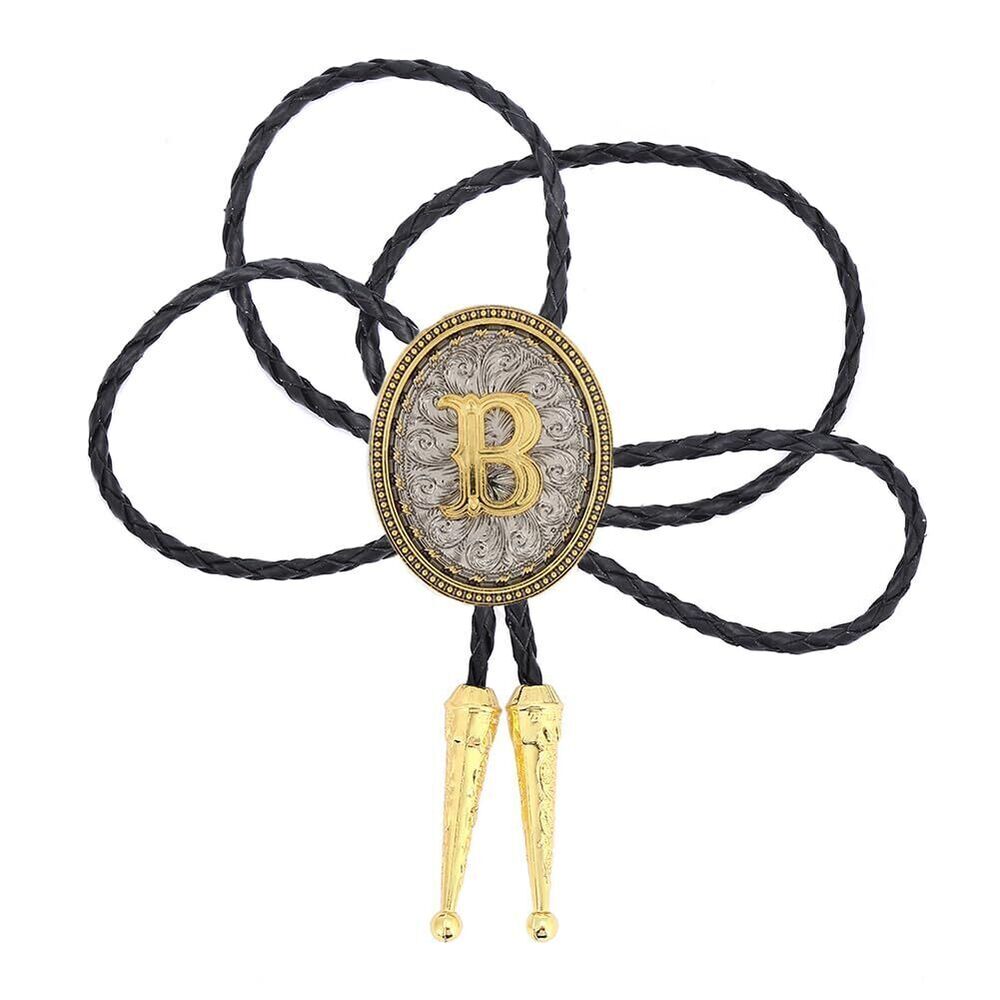8292 Initial Bolo Tie Leather Cowboy Necktie Letter B Name Bola Accessories